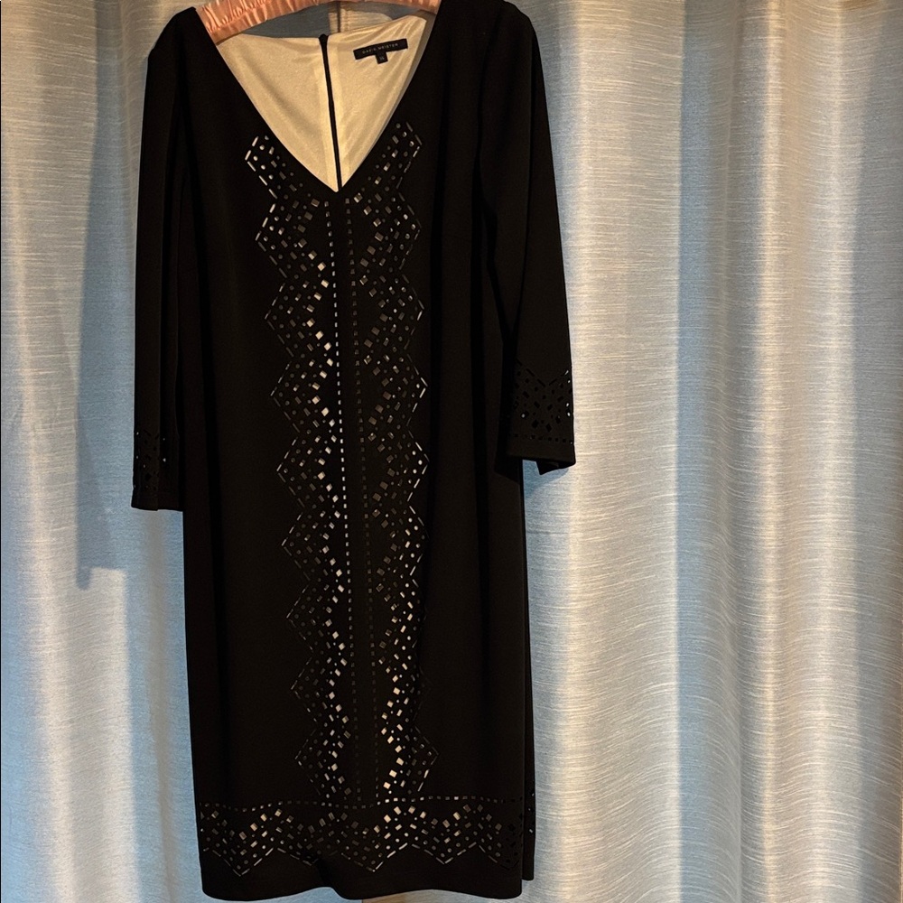 David Meister Black Midi Dress with Laser-Cut Front Panel